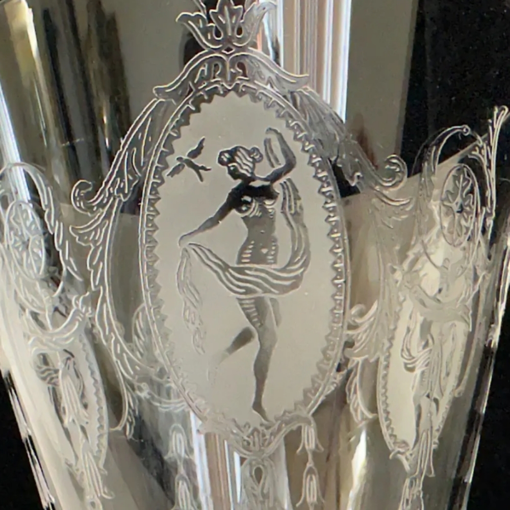 Barware Woman Etched Tiffin Franciscan Water Wine Goblets Glass 🍷Nude Vintage